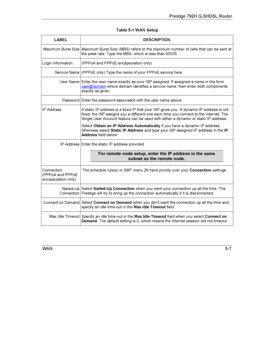 ZyXEL Communications 792H manual Subnet as the remote node, For remote node setup, enter the IP address in the same 