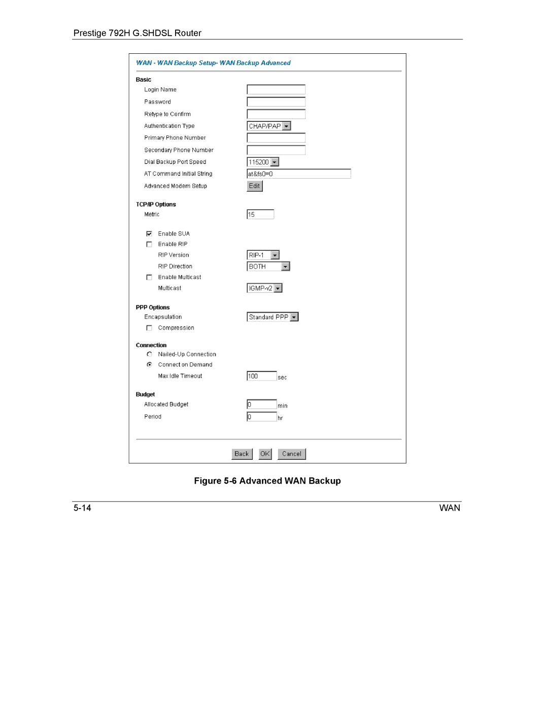 ZyXEL Communications 792H manual Advanced WAN Backup 