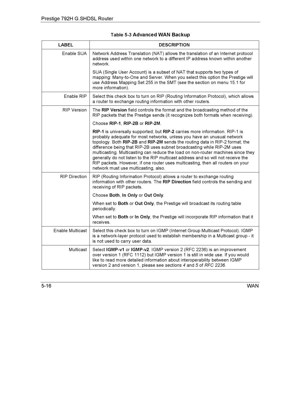 ZyXEL Communications 792H manual Choose RIP-1,RIP-2B or RIP-2M, Choose Both, In Only or Out Only 