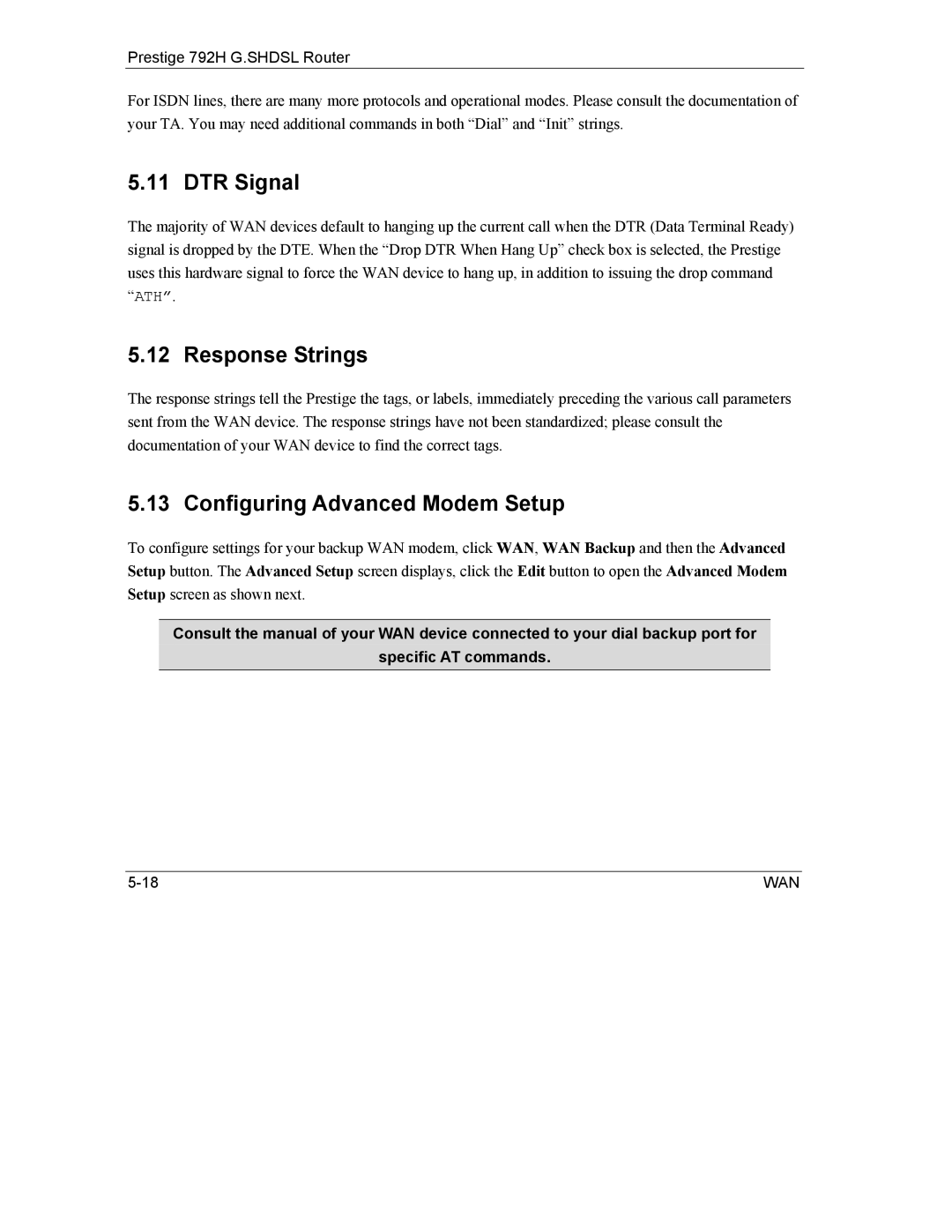 ZyXEL Communications 792H manual DTR Signal, Response Strings, Configuring Advanced Modem Setup 