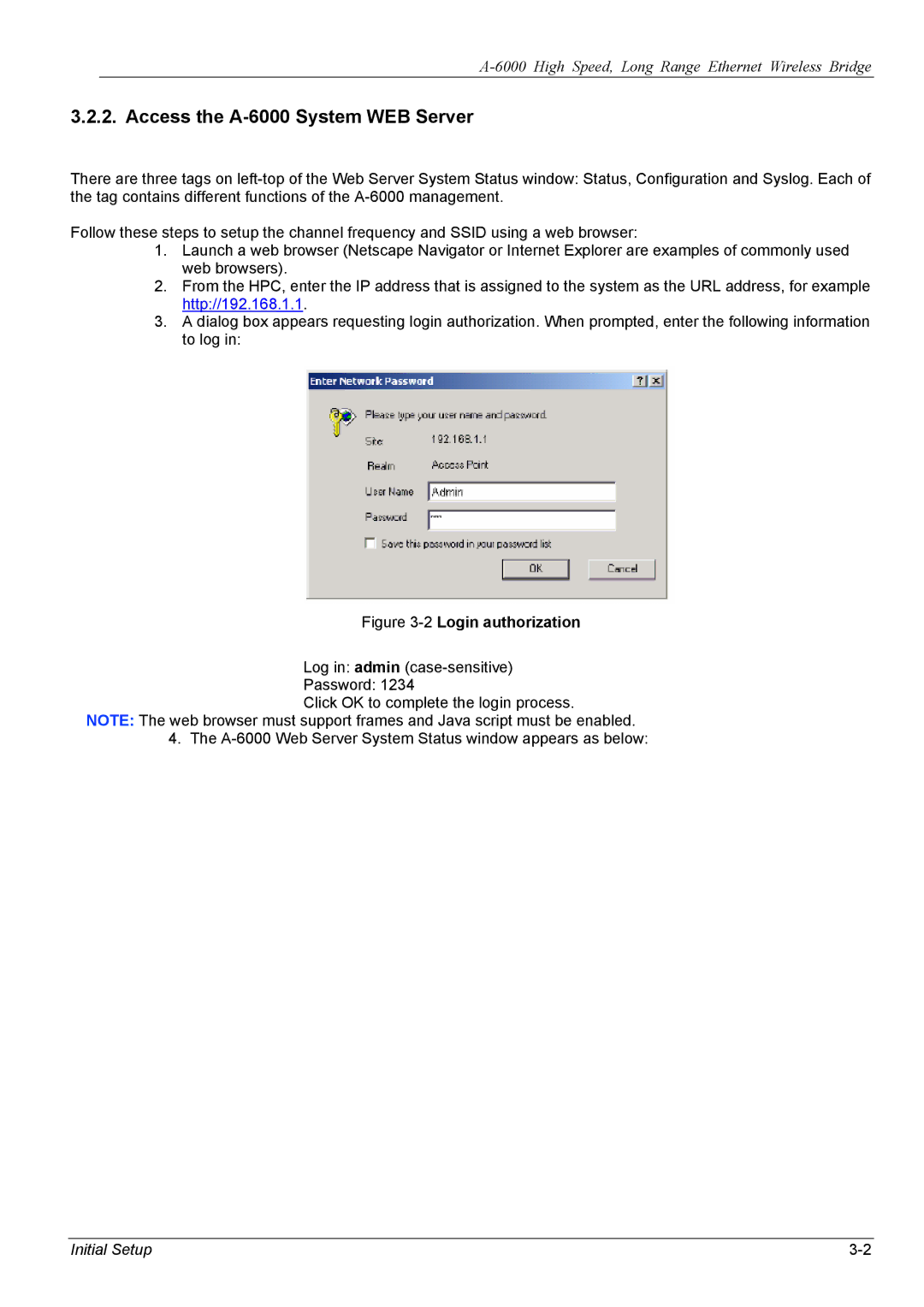 ZyXEL Communications manual Access the A-6000 System WEB Server, 2Login authorization 