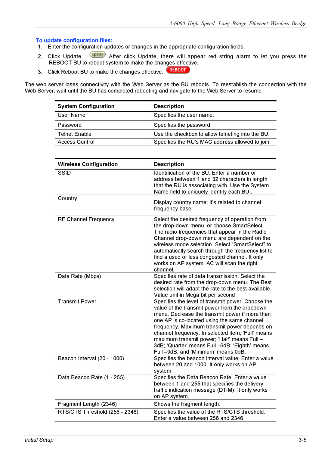 ZyXEL Communications A-6000 manual System Configuration Description, Wireless Configuration Description, Ssid 