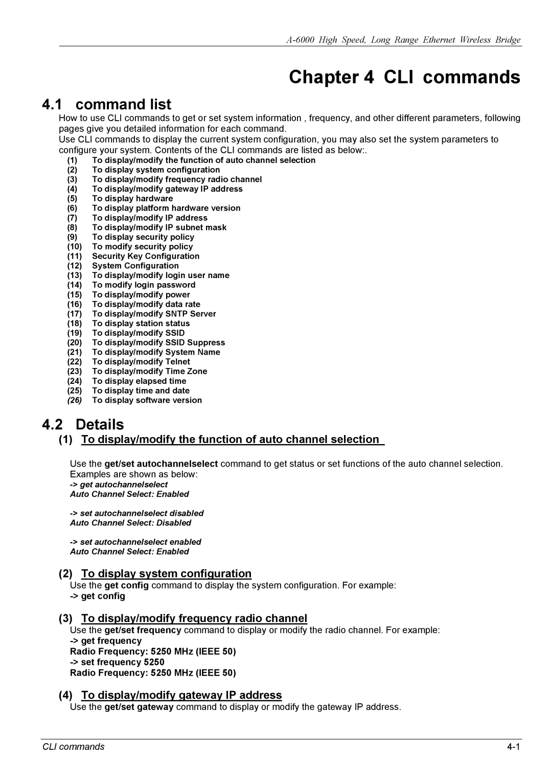 ZyXEL Communications A-6000 manual Command list, Details 