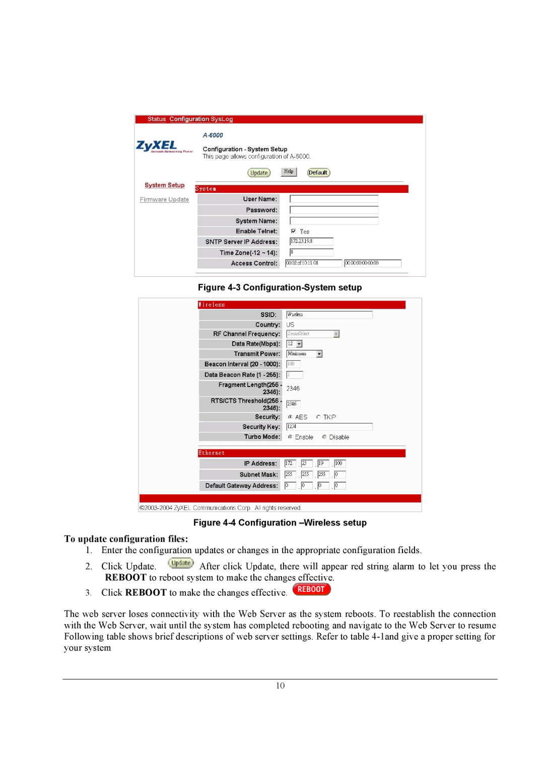 ZyXEL Communications A-6000 quick start To update configuration files 