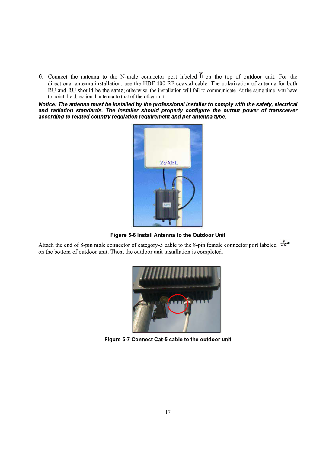 ZyXEL Communications A-6000 quick start Install Antenna to the Outdoor Unit 