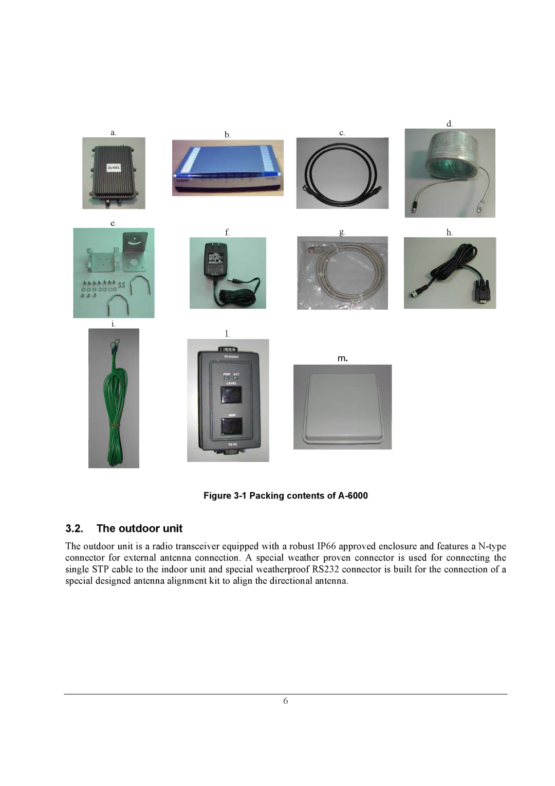 ZyXEL Communications quick start Packing contents of A-6000 