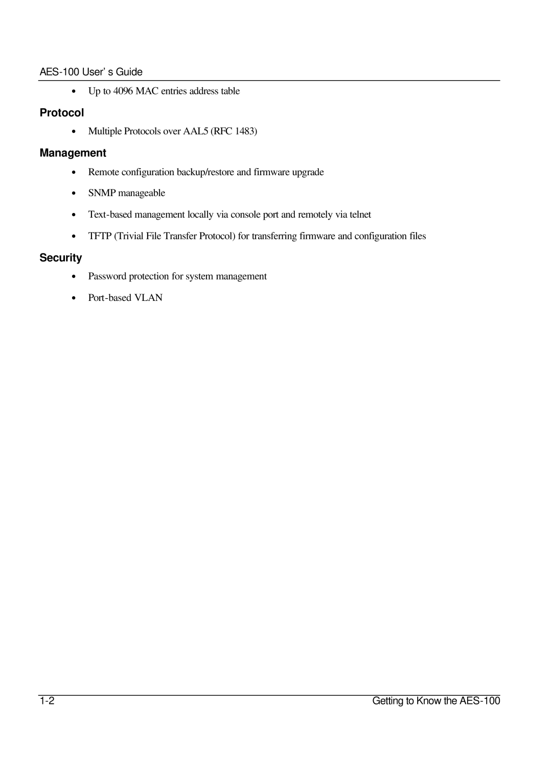 ZyXEL Communications AES-100 manual Protocol 