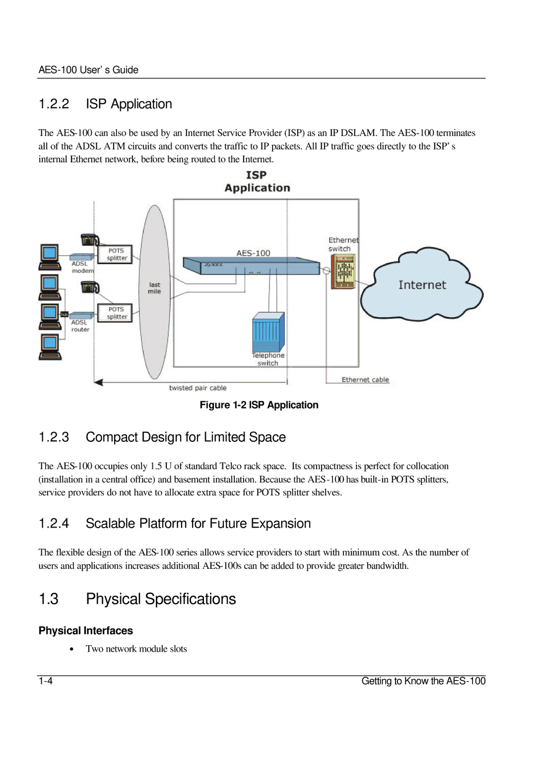 ZyXEL Communications AES-100 manual Physical Specifications, ISP Application, Compact Design for Limited Space 