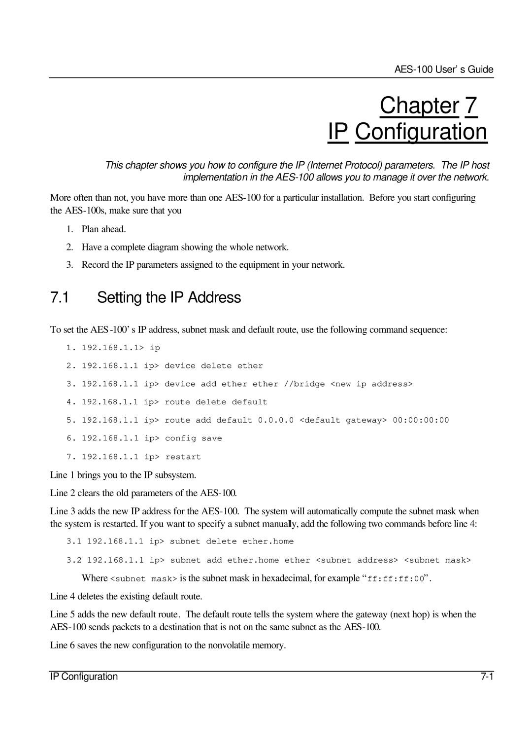 ZyXEL Communications AES-100 manual Chapter IP Configuration, Setting the IP Address 