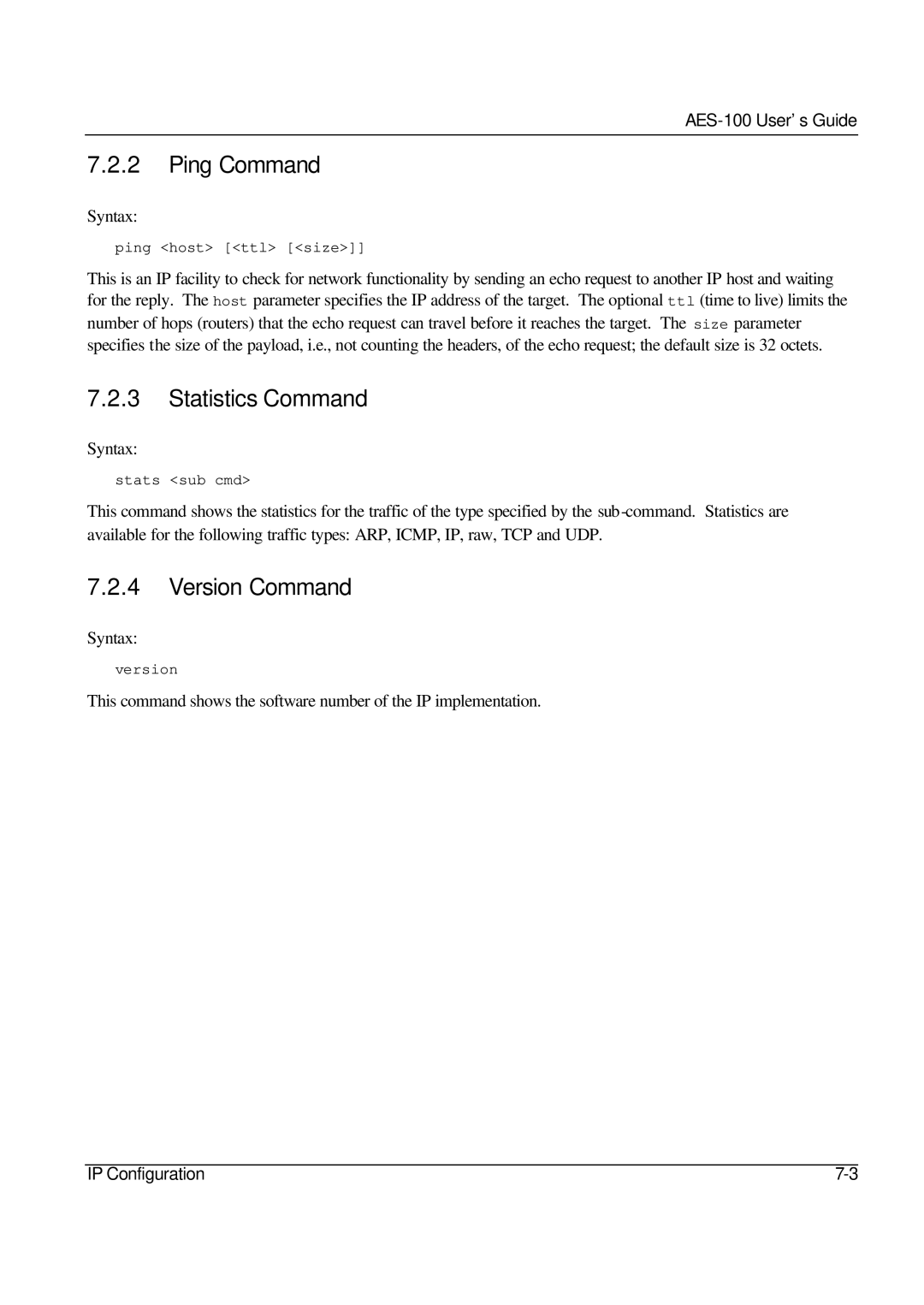 ZyXEL Communications AES-100 manual Ping Command, Statistics Command 