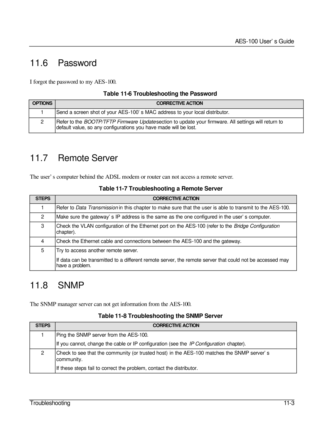 ZyXEL Communications AES-100 manual Password, Remote Server, Snmp 