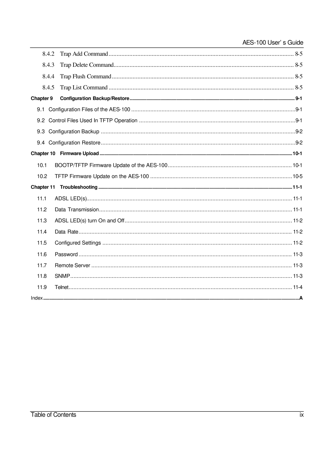 ZyXEL Communications AES-100 manual Table of Contents 