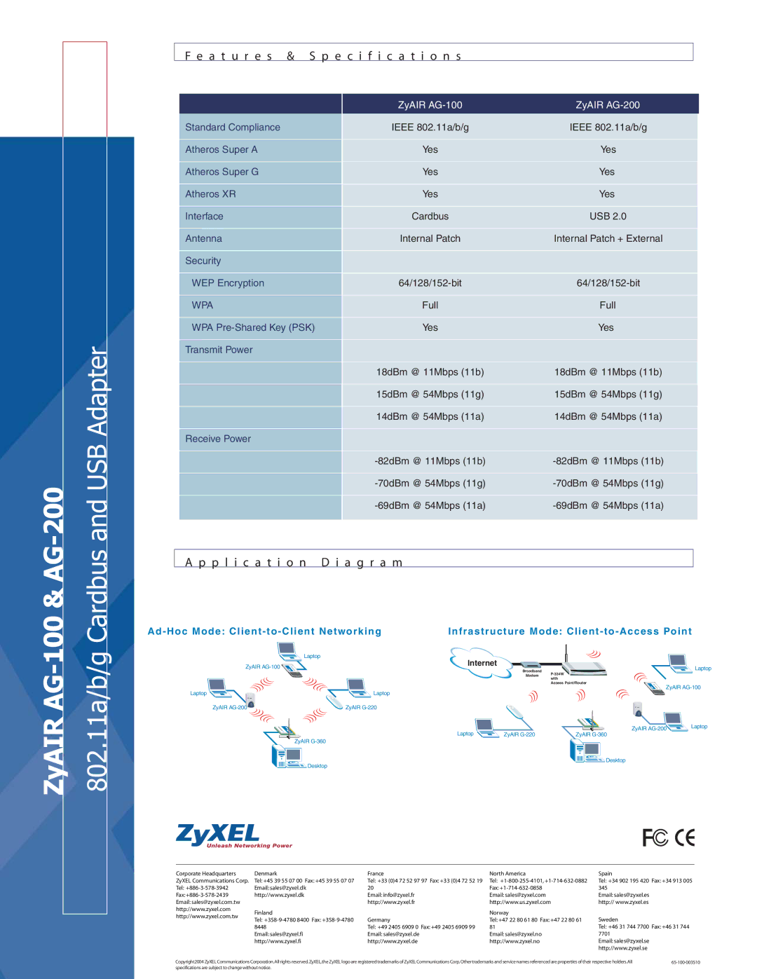 ZyXEL Communications AG-100, AG-200 manual A t u r e s & Specification s, P l i c a t i o n D i a g r a m 