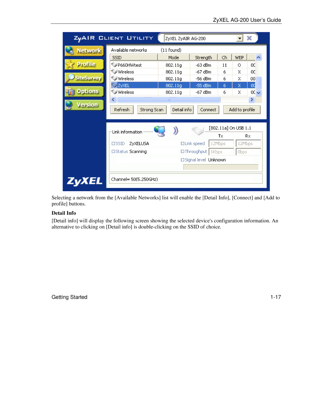 ZyXEL Communications AG-200 manual Detail Info 