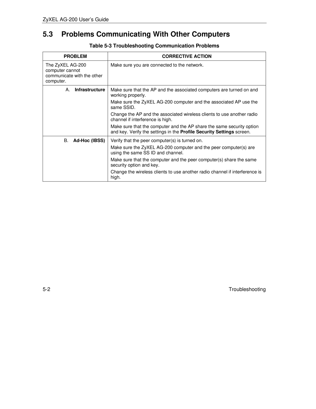 ZyXEL Communications AG-200 manual Problems Communicating With Other Computers, Troubleshooting Communication Problems 