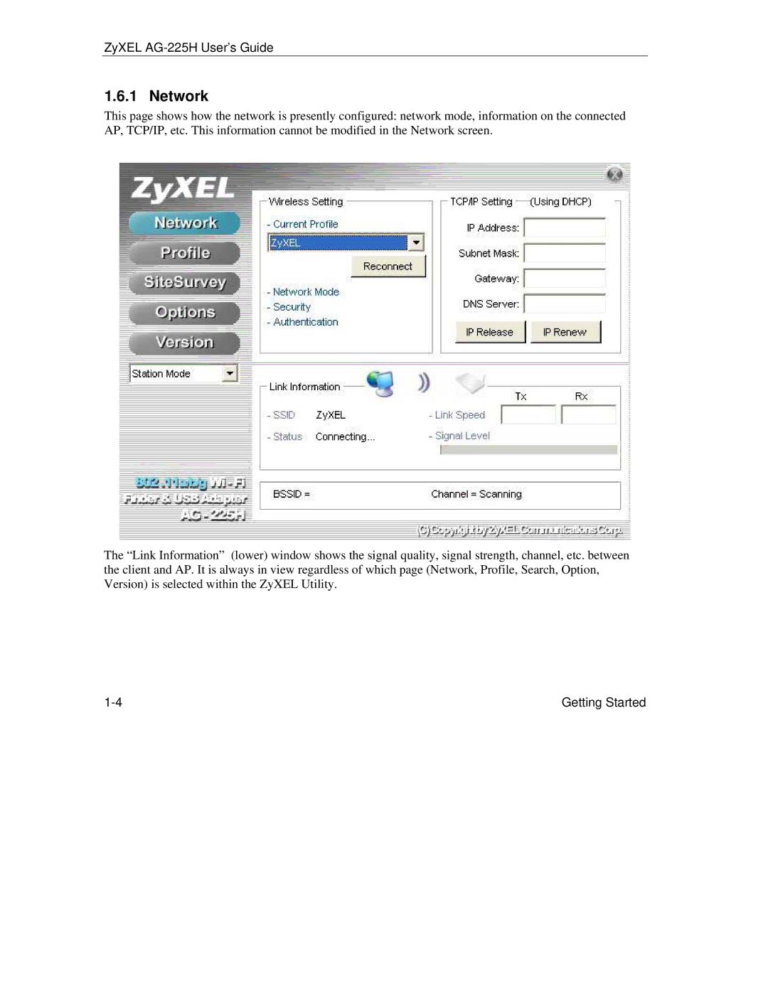 ZyXEL Communications AG-225H manual Network 