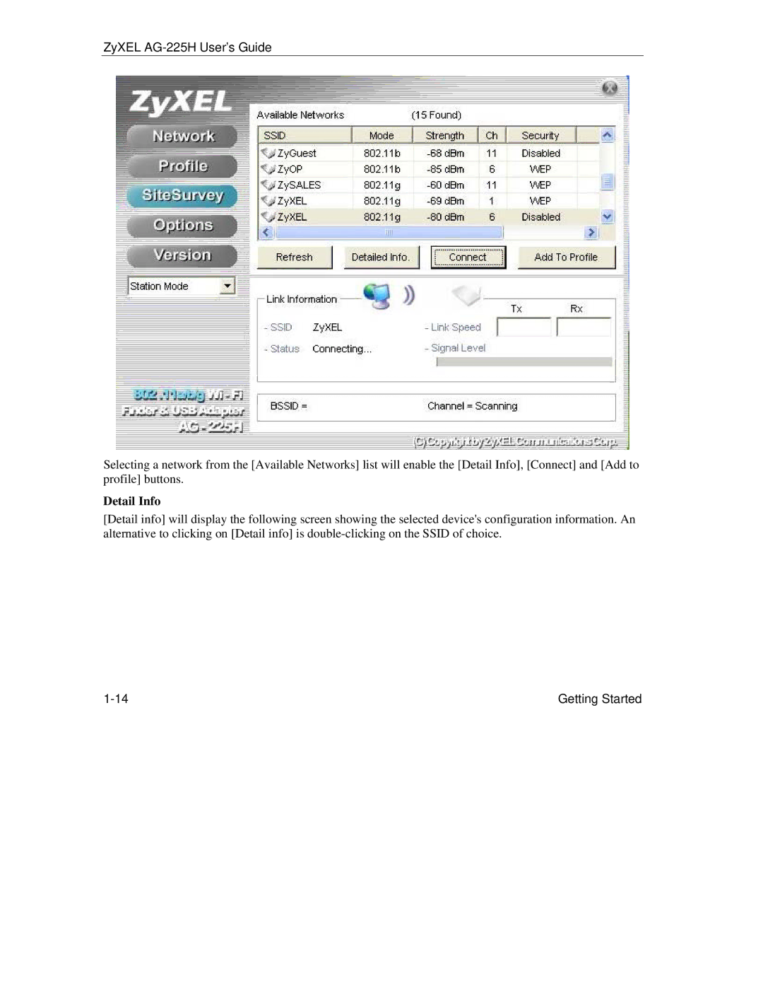 ZyXEL Communications AG-225H manual Detail Info 