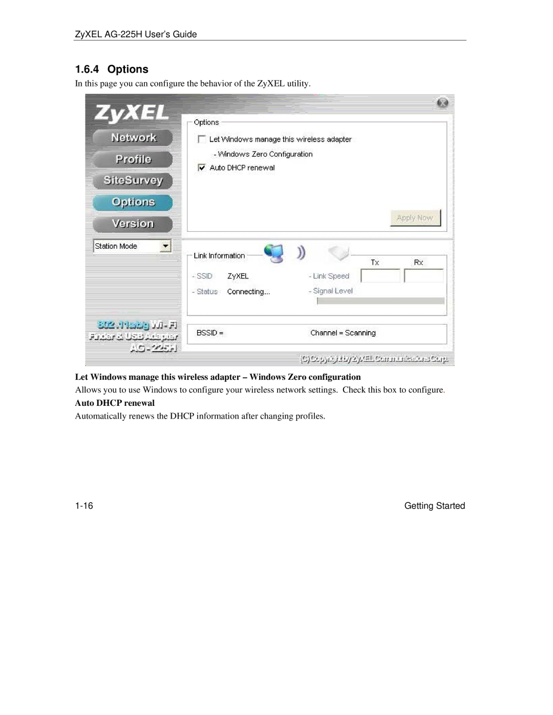 ZyXEL Communications AG-225H manual Options 