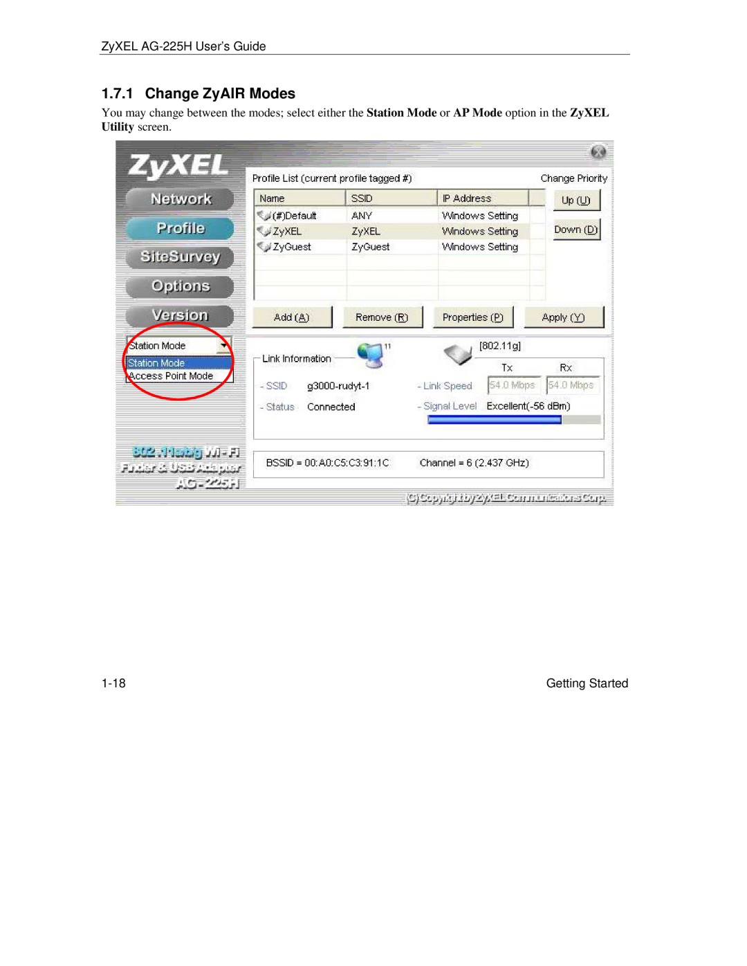 ZyXEL Communications AG-225H manual Change ZyAIR Modes 