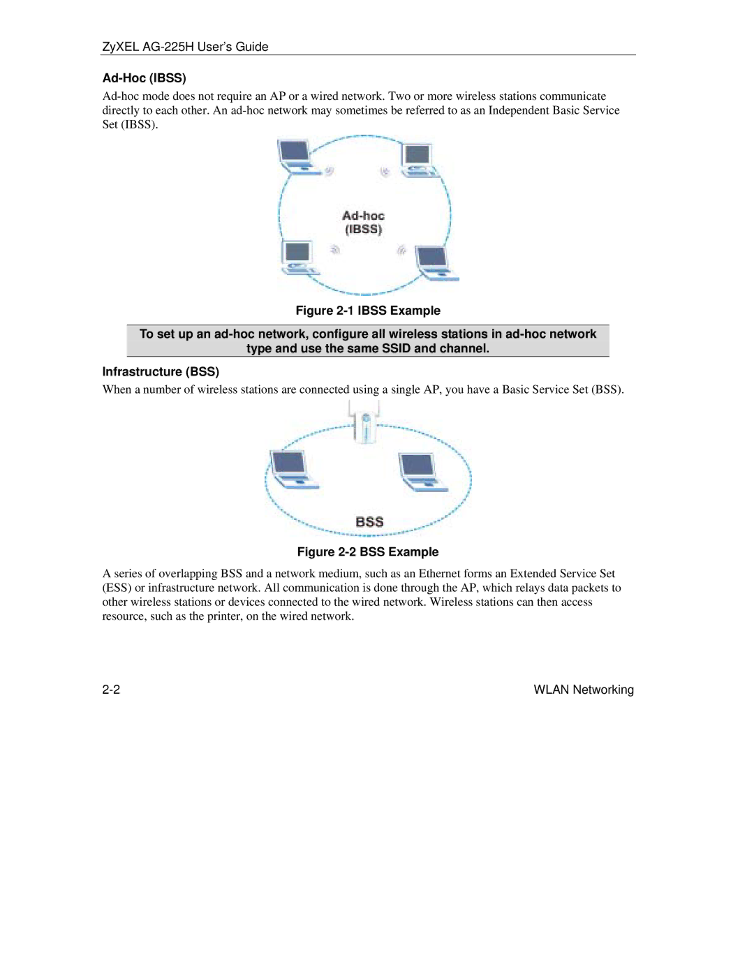 ZyXEL Communications AG-225H manual Ad-Hoc Ibss, BSS Example 