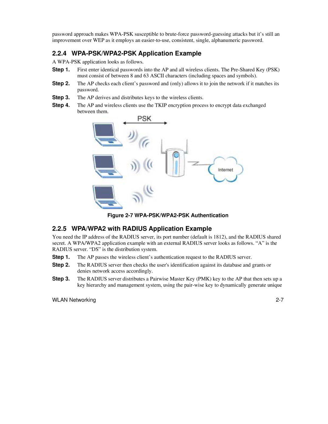 ZyXEL Communications AG-225H manual WPA-PSK/WPA2-PSK Application Example, 5 WPA/WPA2 with Radius Application Example 