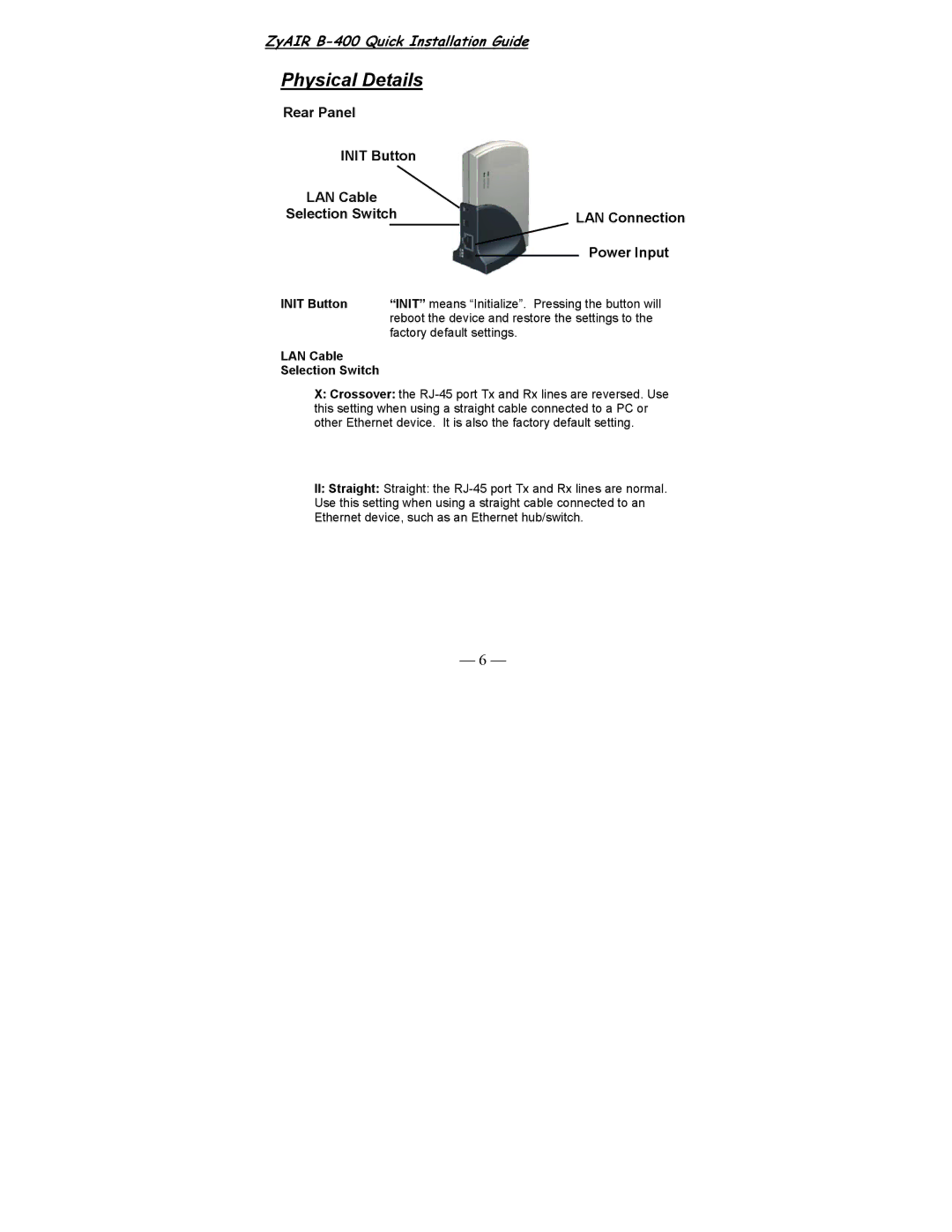 ZyXEL Communications B-400 manual Physical Details 