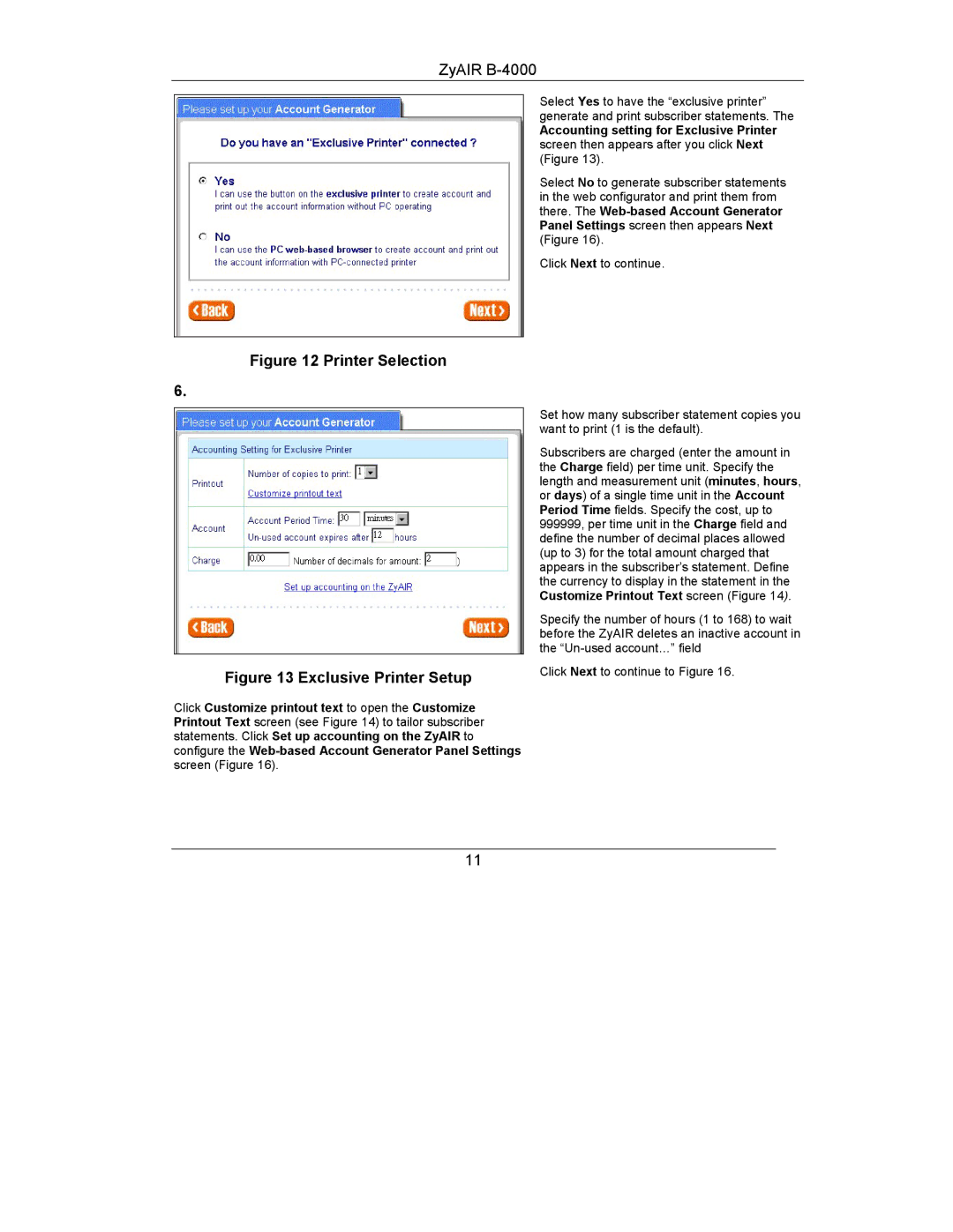 ZyXEL Communications B-4000 manual Printer Selection 