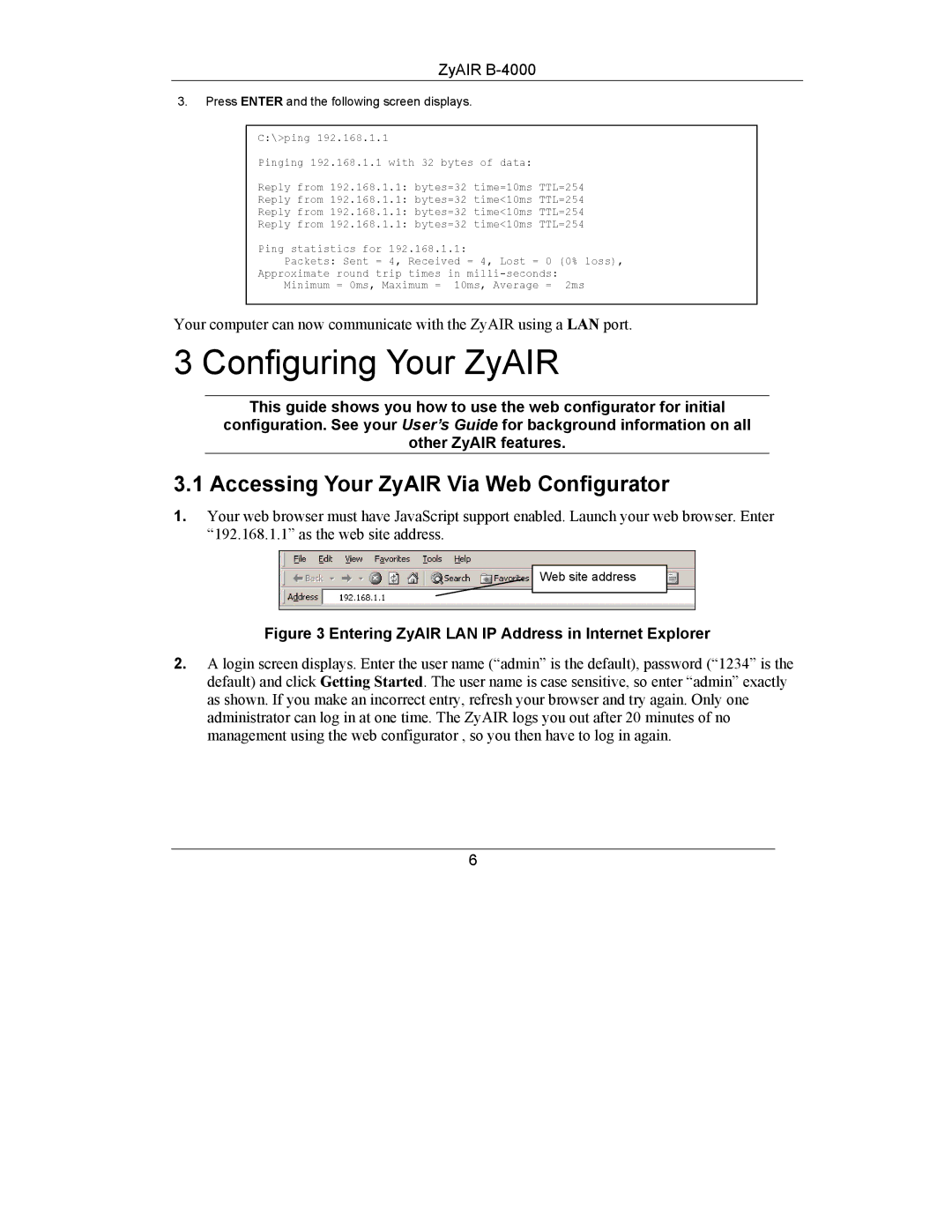 ZyXEL Communications B-4000 manual Configuring Your ZyAIR, Accessing Your ZyAIR Via Web Configurator 