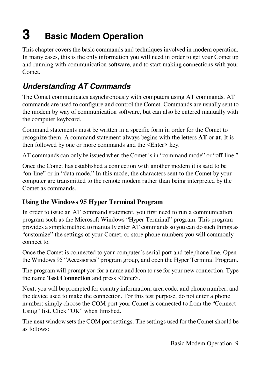 ZyXEL Communications Comet 336P user manual Basic Modem Operation, Understanding AT Commands 