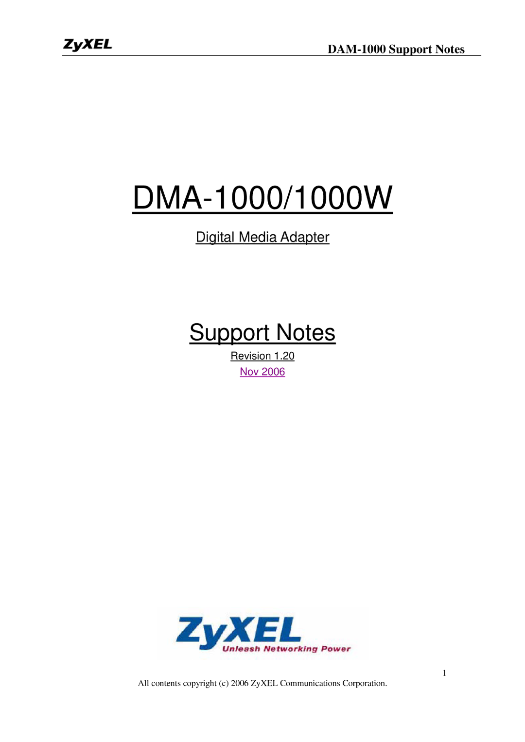 ZyXEL Communications DMA-1000W manual DMA-1000/1000W 