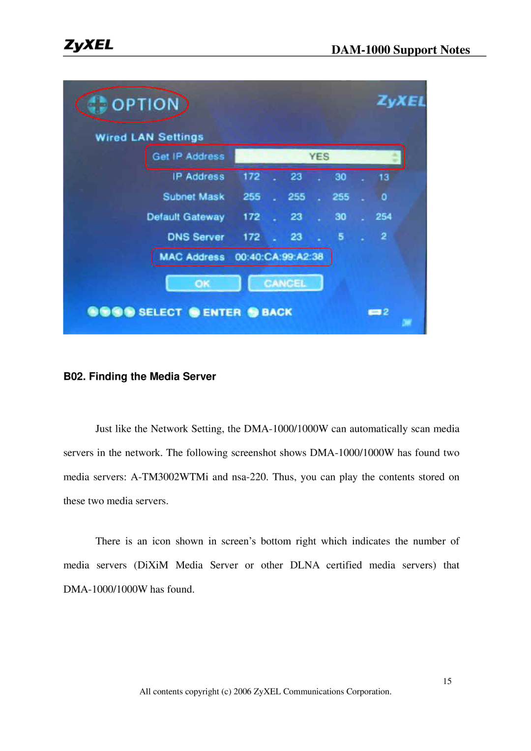 ZyXEL Communications DMA-1000W manual B02. Finding the Media Server 
