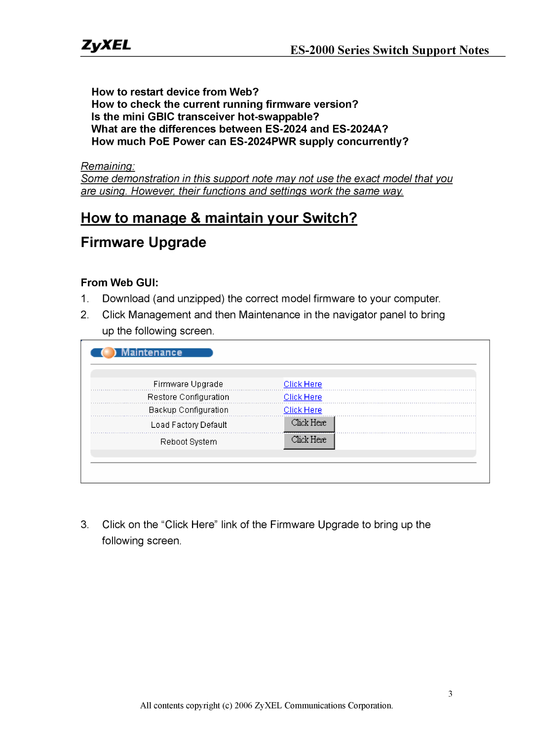 ZyXEL Communications ES-2048, ES-2024PWR, ES-2024A How to manage & maintain your Switch? Firmware Upgrade, From Web GUI 