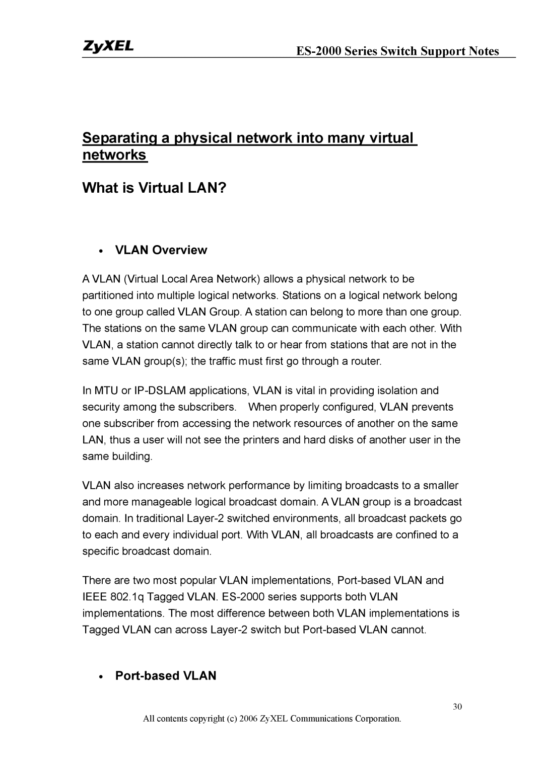 ZyXEL Communications ES-2048, ES-2024PWR, ES-2024A manual Port-based Vlan 