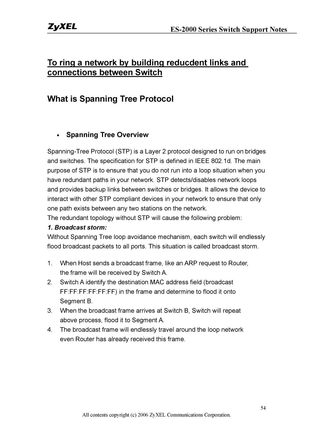 ZyXEL Communications ES-2048, ES-2024PWR, ES-2024A manual Spanning Tree Overview 