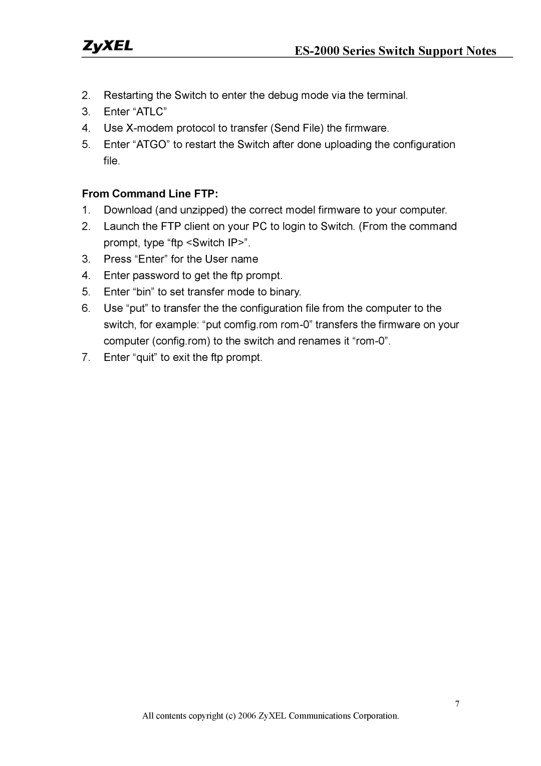 ZyXEL Communications ES-2024PWR, ES-2048, ES-2024A manual From Command Line FTP 