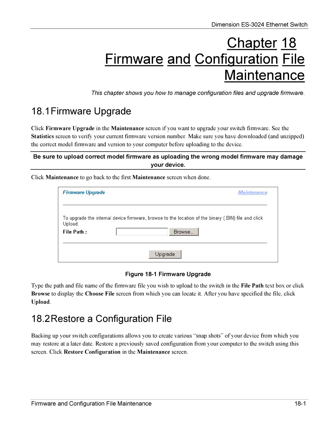 ZyXEL Communications ES-3024 manual Chapter Firmware and Configuration File Maintenance, 18.1Firmware Upgrade 