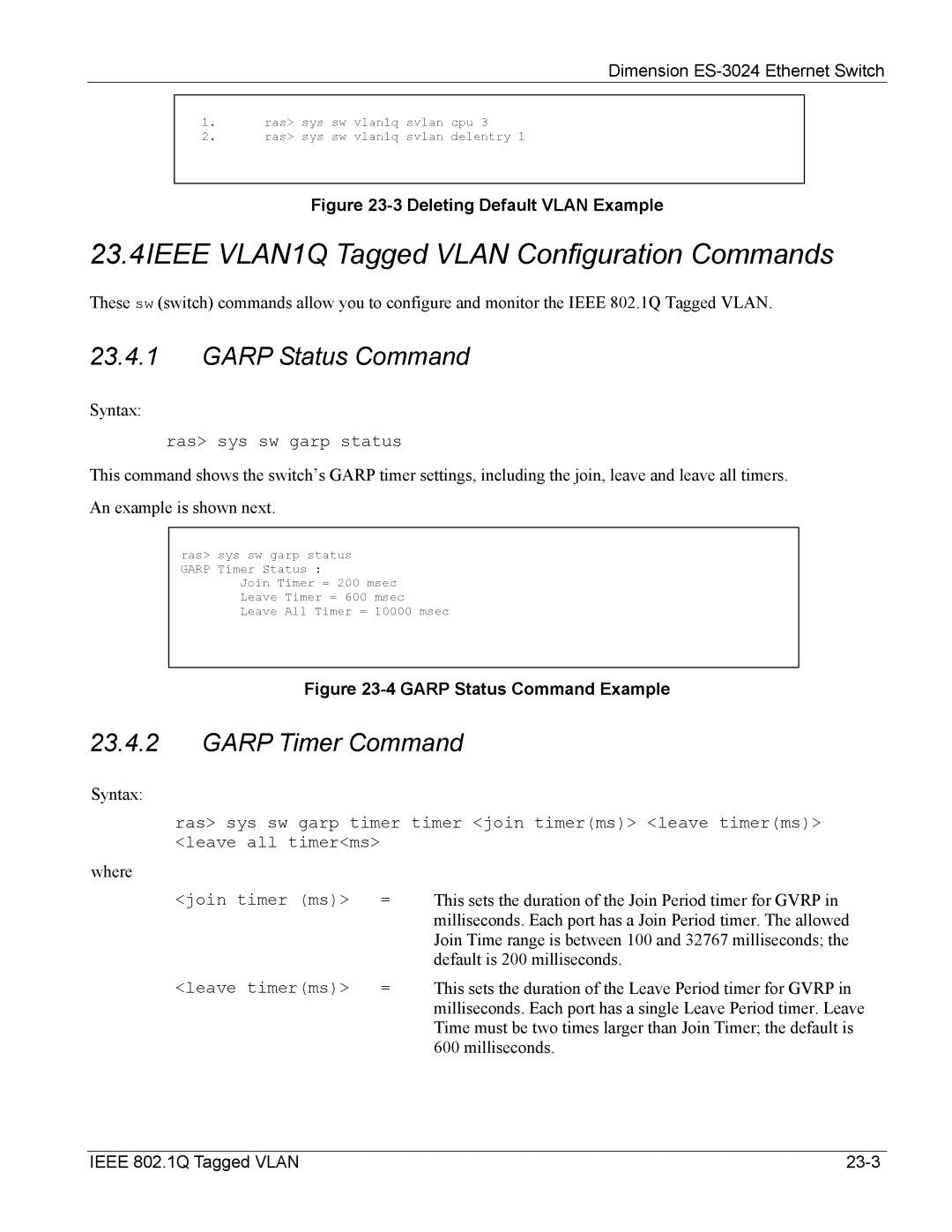 ZyXEL Communications ES-3024 manual 23.4IEEE VLAN1Q Tagged Vlan Configuration Commands 