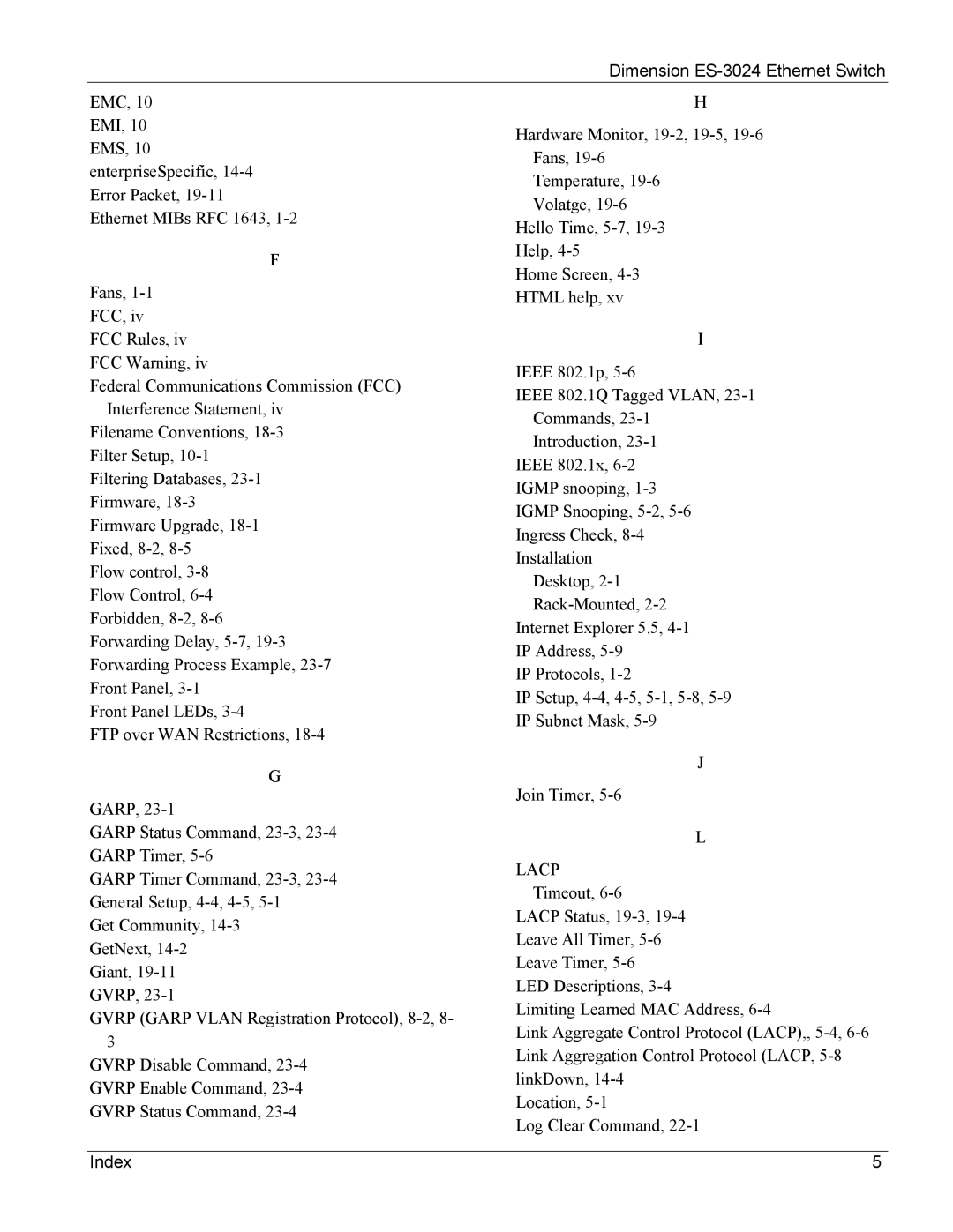 ZyXEL Communications ES-3024 manual Lacp 