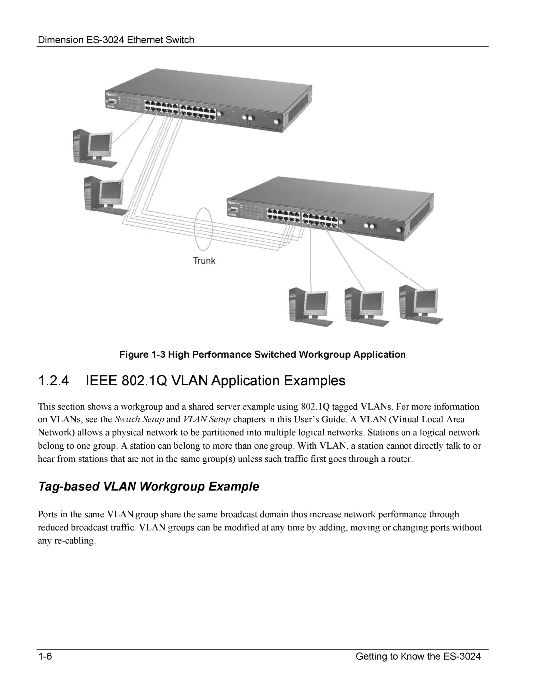 ZyXEL Communications ES-3024 manual Ieee 802.1Q Vlan Application Examples, High Performance Switched Workgroup Application 