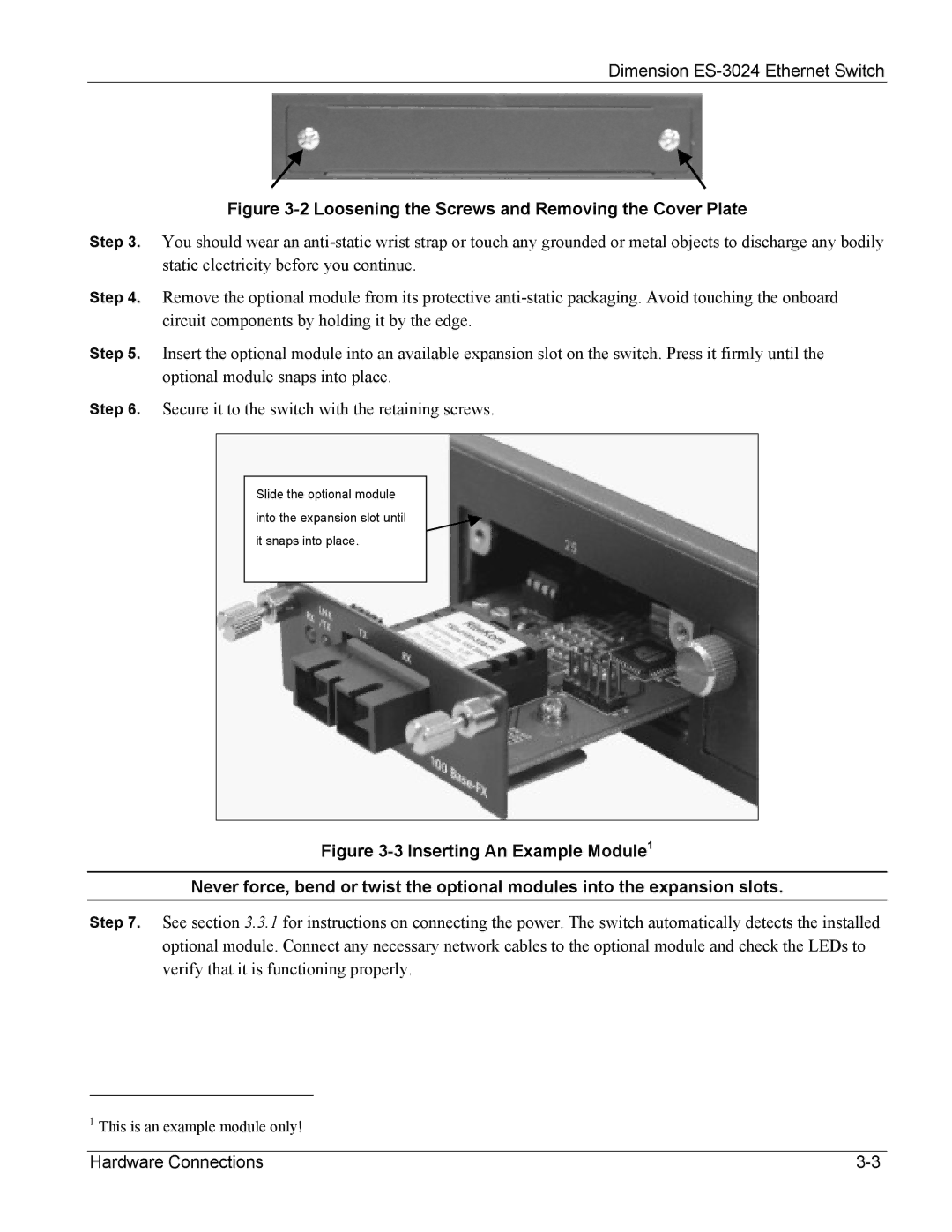 ZyXEL Communications ES-3024 manual Loosening the Screws and Removing the Cover Plate 