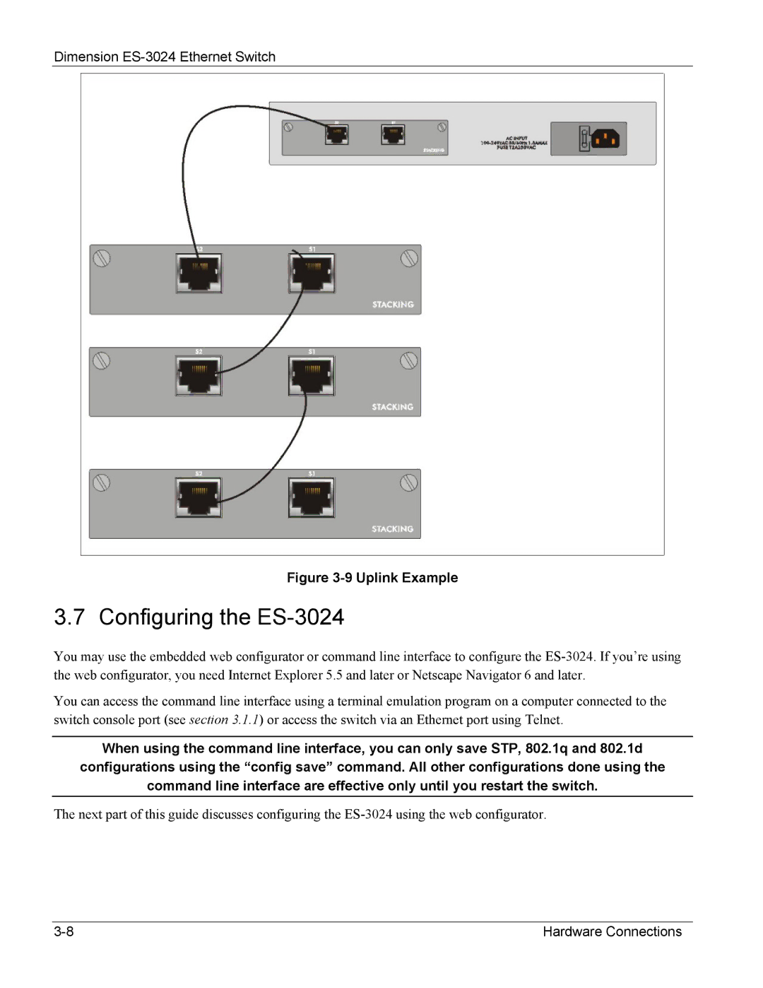 ZyXEL Communications manual Configuring the ES-3024, Uplink Example 