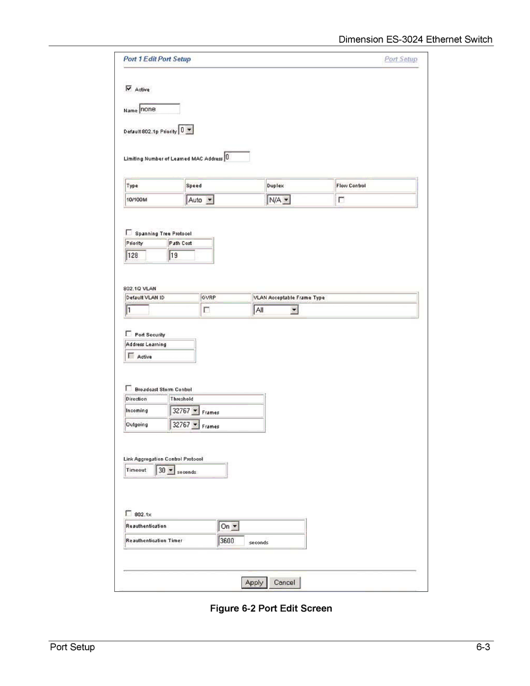 ZyXEL Communications ES-3024 manual Port Edit Screen 