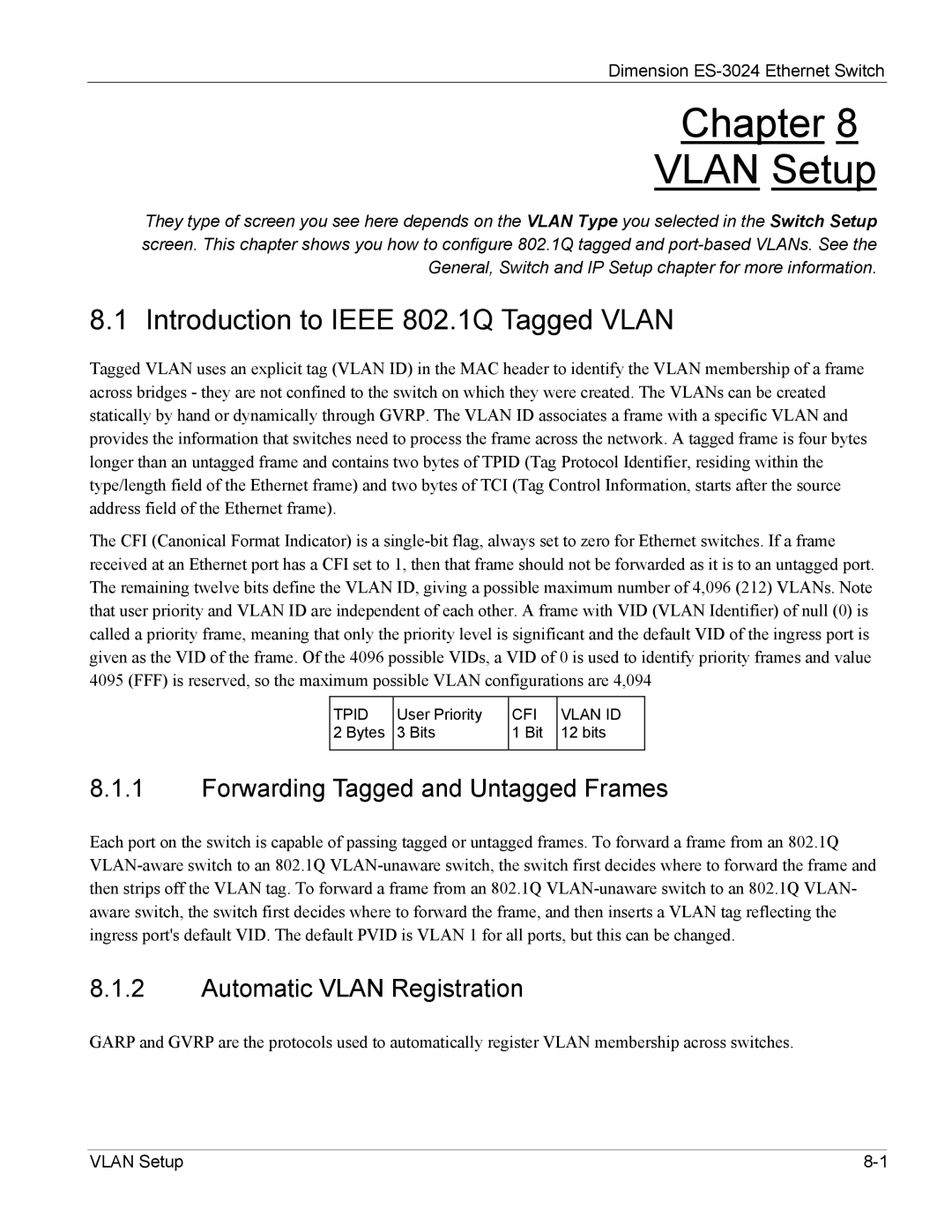 ZyXEL Communications ES-3024 Chapter Vlan Setup, Introduction to Ieee 802.1Q Tagged Vlan, Automatic Vlan Registration 