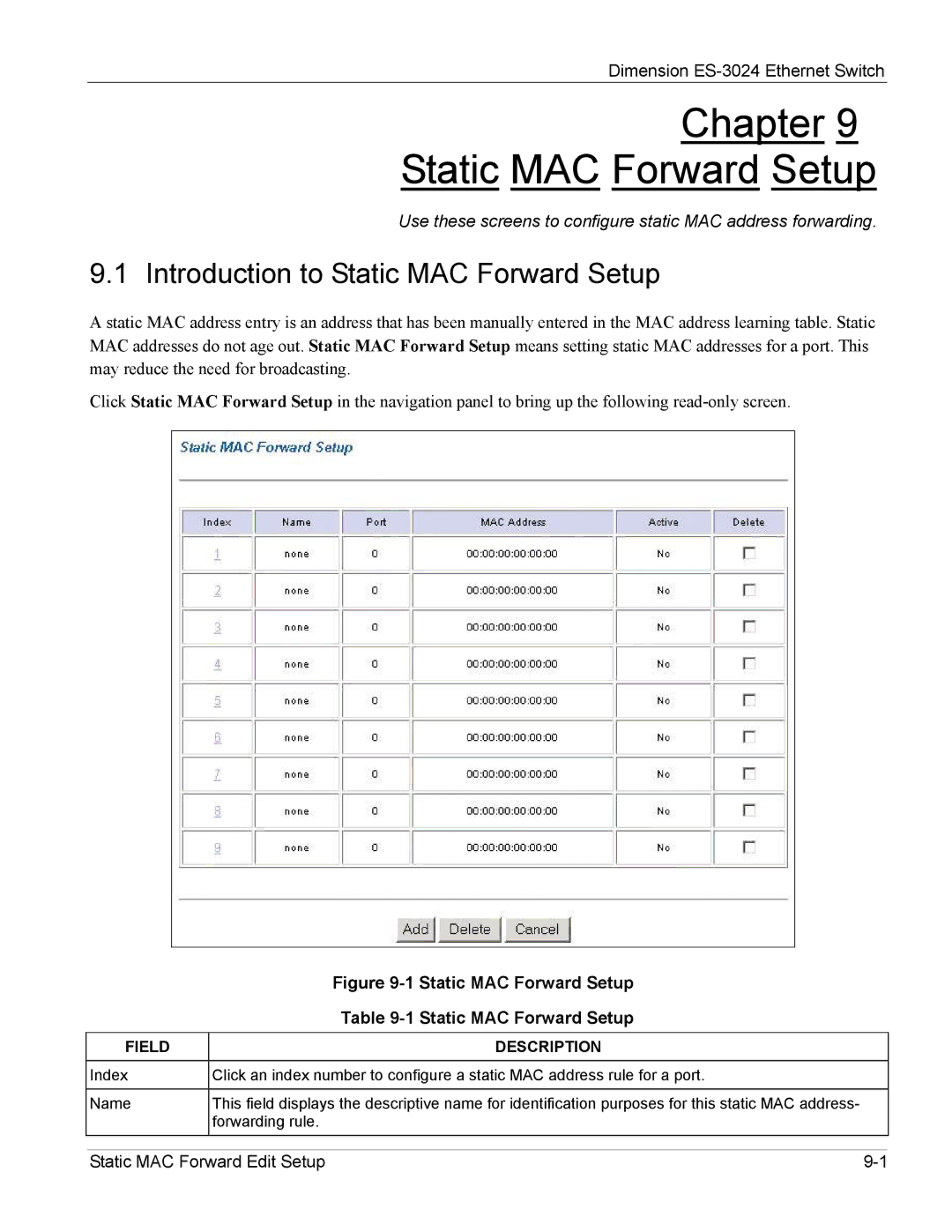 ZyXEL Communications ES-3024 manual Chapter Static MAC Forward Setup, Introduction to Static MAC Forward Setup 