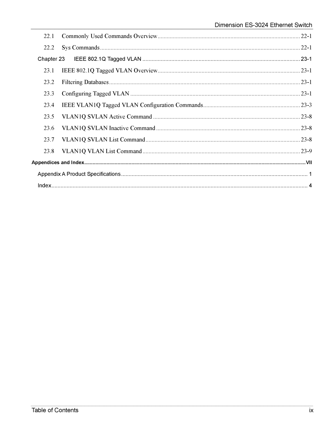 ZyXEL Communications ES-3024 manual Table of Contents 