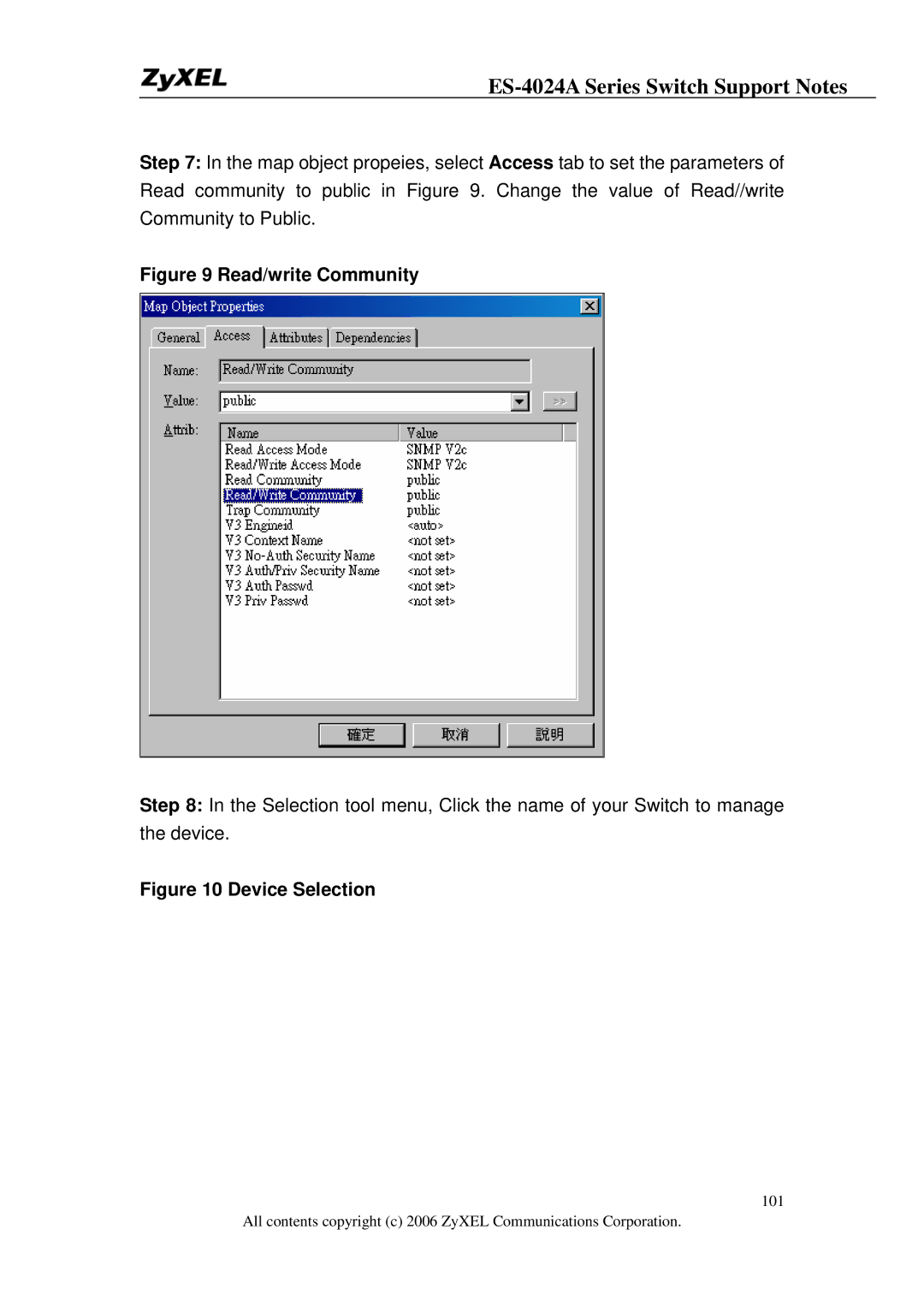 ZyXEL Communications ES-4024A manual Read/write Community 