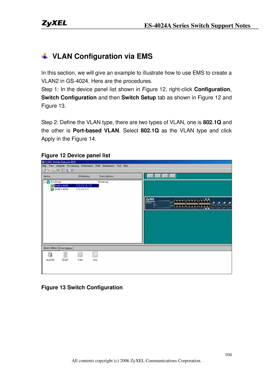 ZyXEL Communications ES-4024A manual Vlan Configuration via EMS, Device panel list 