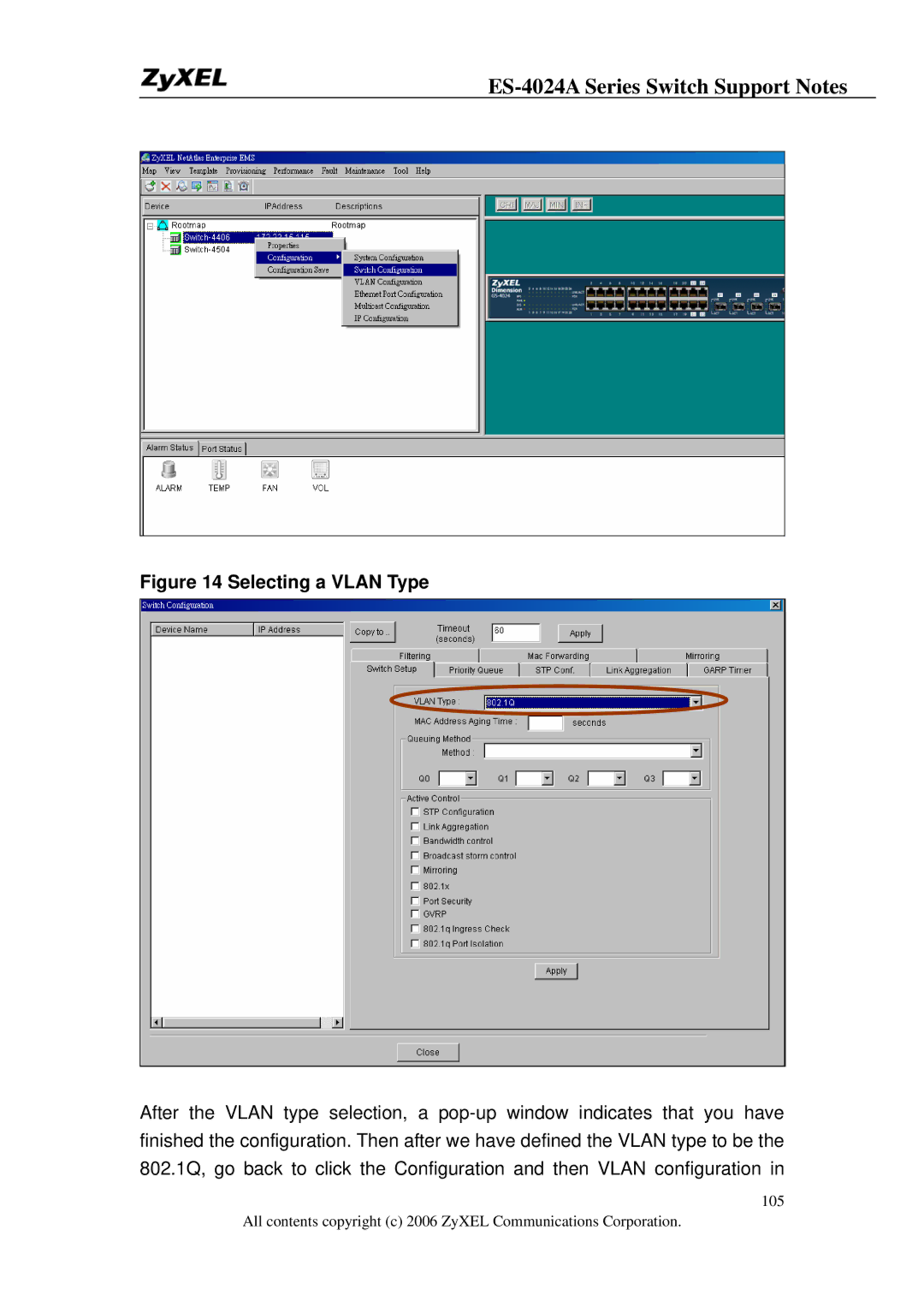 ZyXEL Communications ES-4024A manual Selecting a Vlan Type 