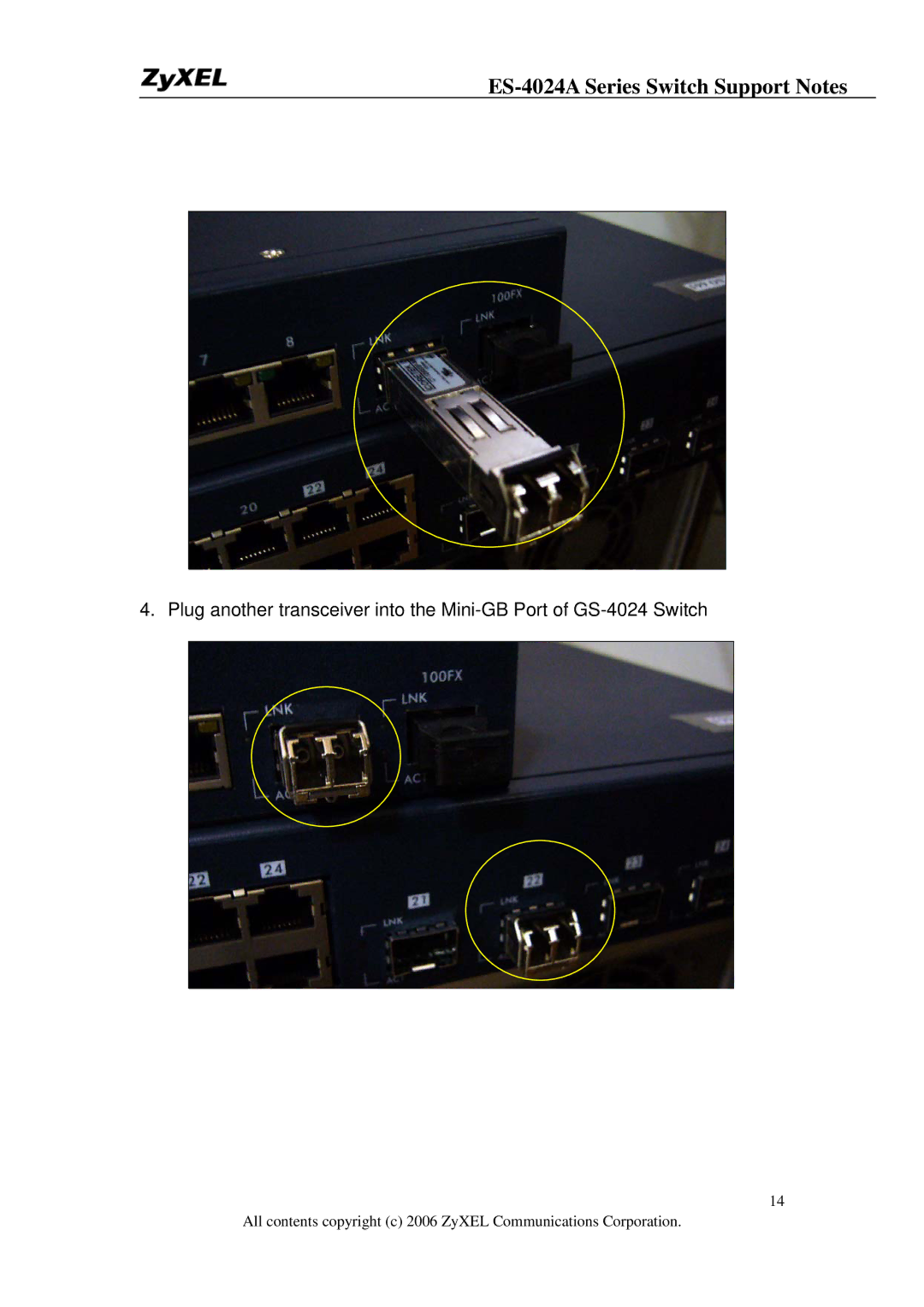 ZyXEL Communications manual ES-4024A Series Switch Support Notes 