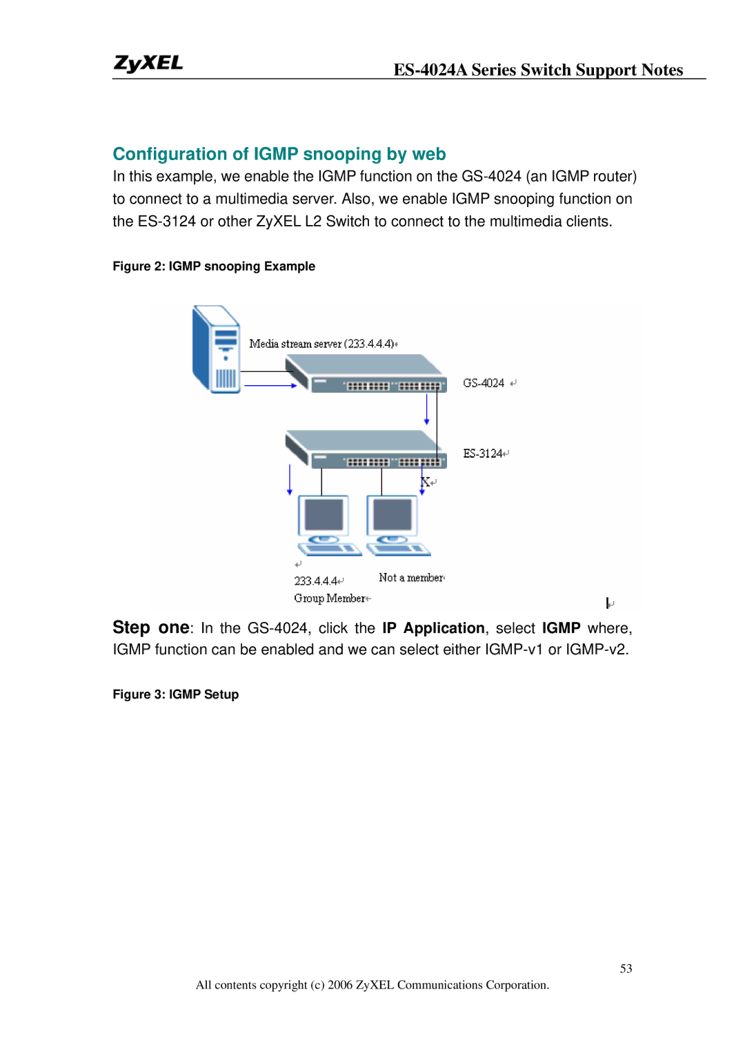 ZyXEL Communications ES-4024A manual Configuration of Igmp snooping by web 